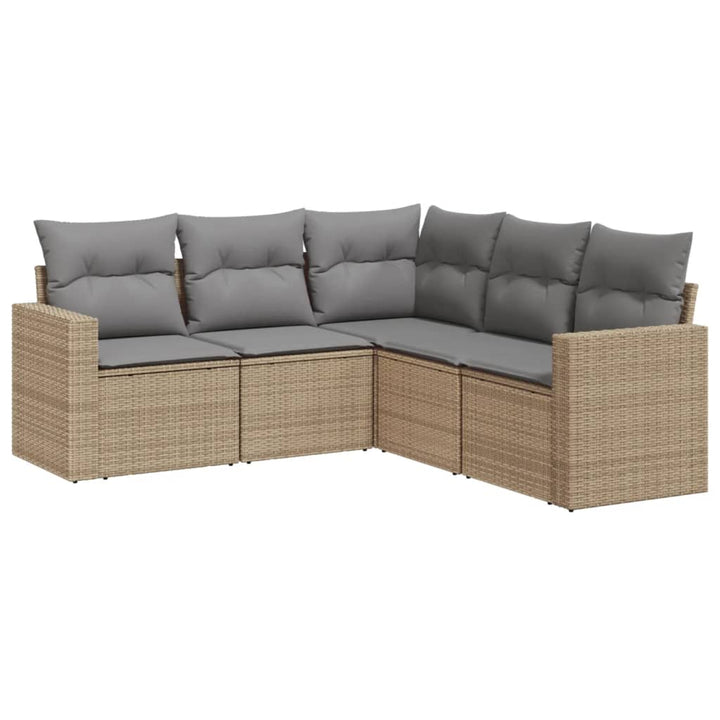 5-tlg. Garten-Sofagarnitur mit Kissen Beige Poly Rattan