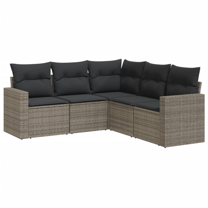 5-tlg. Garten-Sofagarnitur mit Kissen Grau Poly Rattan