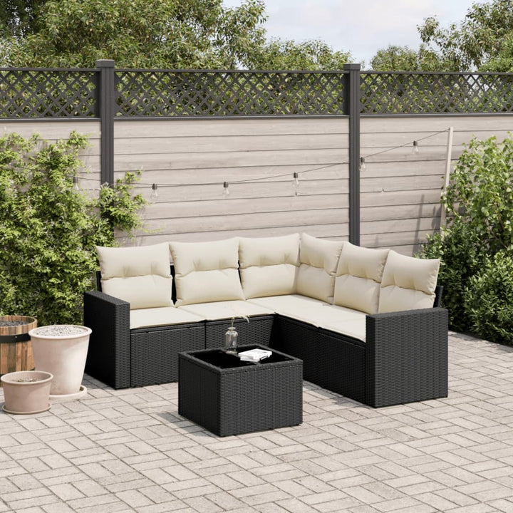 6-tlg. Garten-Sofagarnitur mit Kissen Schwarz Poly Rattan