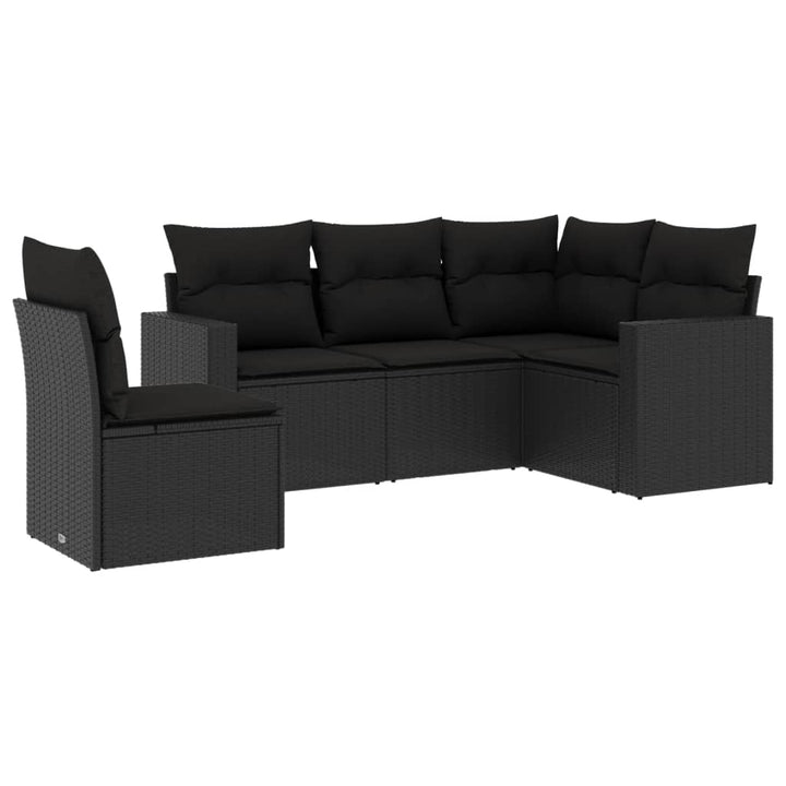 5-tlg. Garten-Sofagarnitur mit Kissen Schwarz Poly Rattan