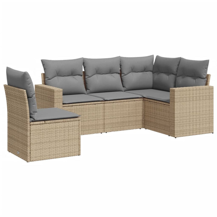 5-tlg. Garten-Sofagarnitur mit Kissen Beige Poly Rattan