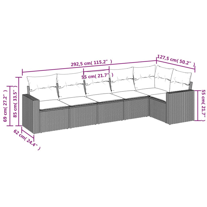 6-tlg. Garten-Sofagarnitur mit Kissen Beige Poly Rattan