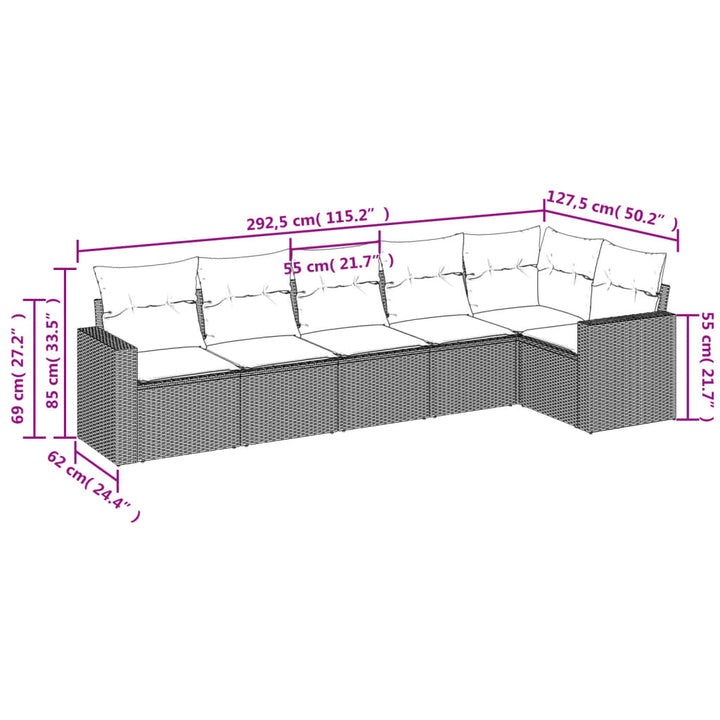 6-tlg. Garten-Sofagarnitur mit Kissen Braun Poly Rattan