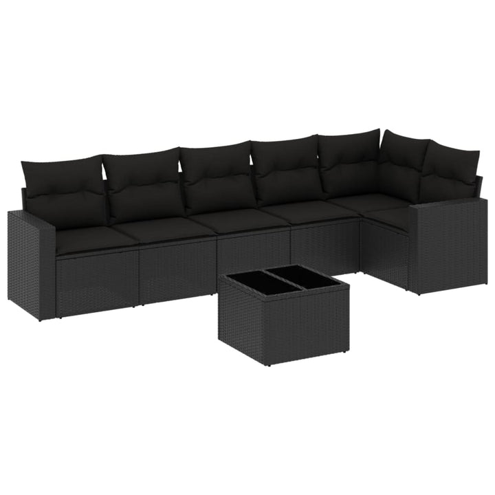 7-tlg. Garten-Sofagarnitur mit Kissen Schwarz Poly Rattan