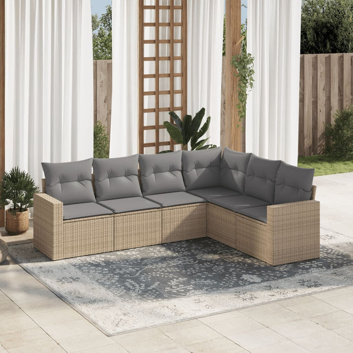 6-tlg. Garten-Sofagarnitur mit Kissen Beige Poly Rattan