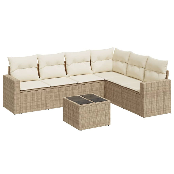 7-tlg. Garten-Sofagarnitur mit Kissen Beige Poly Rattan