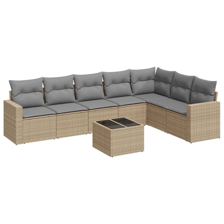 8-tlg. Garten-Sofagarnitur mit Kissen Beige Poly Rattan