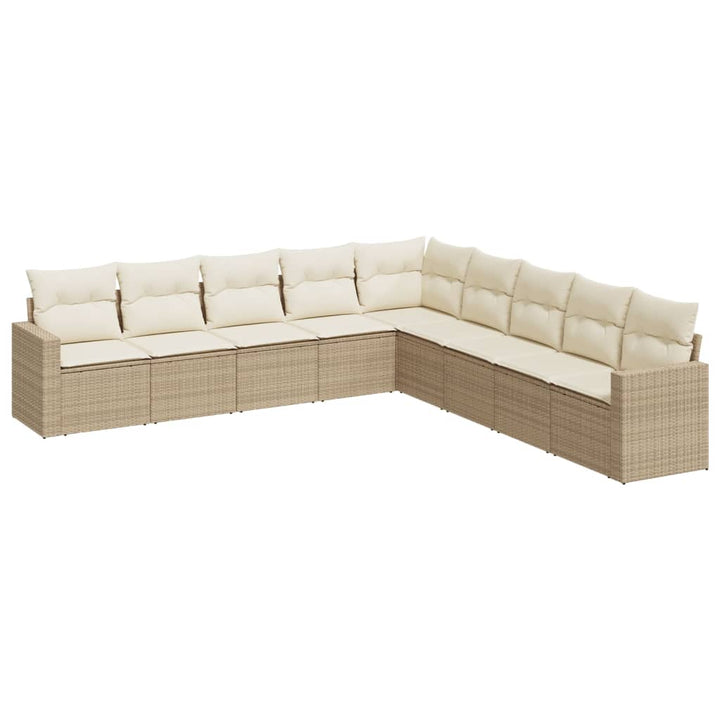 9-tlg. Garten-Sofagarnitur mit Kissen Beige Poly Rattan