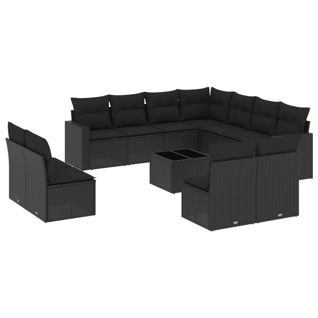 12-tlg. Garten-Sofagarnitur mit Kissen Schwarz Poly Rattan