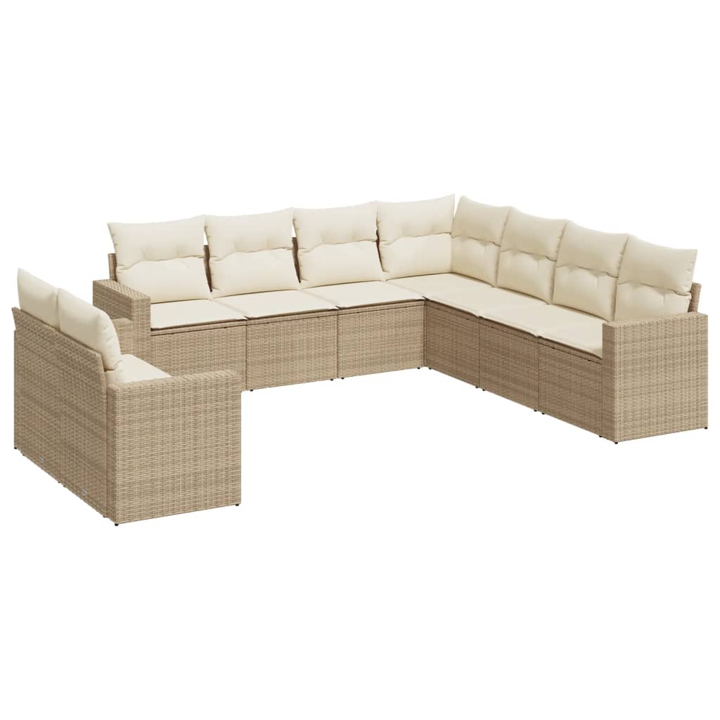 9-tlg. Garten-Sofagarnitur mit Kissen Beige Poly Rattan