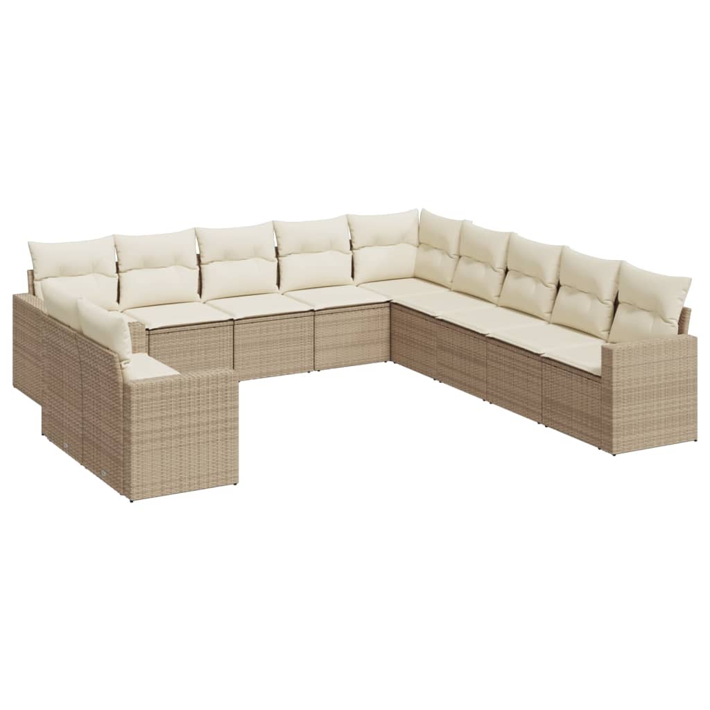 11-tlg. Garten-Sofagarnitur mit Kissen Beige Poly Rattan