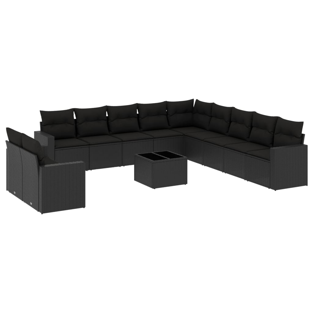 12-tlg. Garten-Sofagarnitur mit Kissen Schwarz Poly Rattan