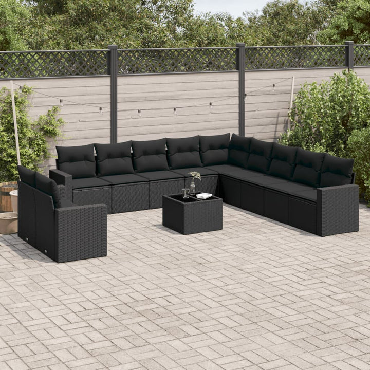 12-tlg. Garten-Sofagarnitur mit Kissen Schwarz Poly Rattan