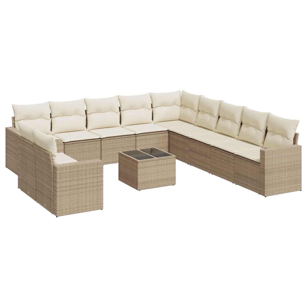 12-tlg. Garten-Sofagarnitur mit Kissen Beige Poly Rattan