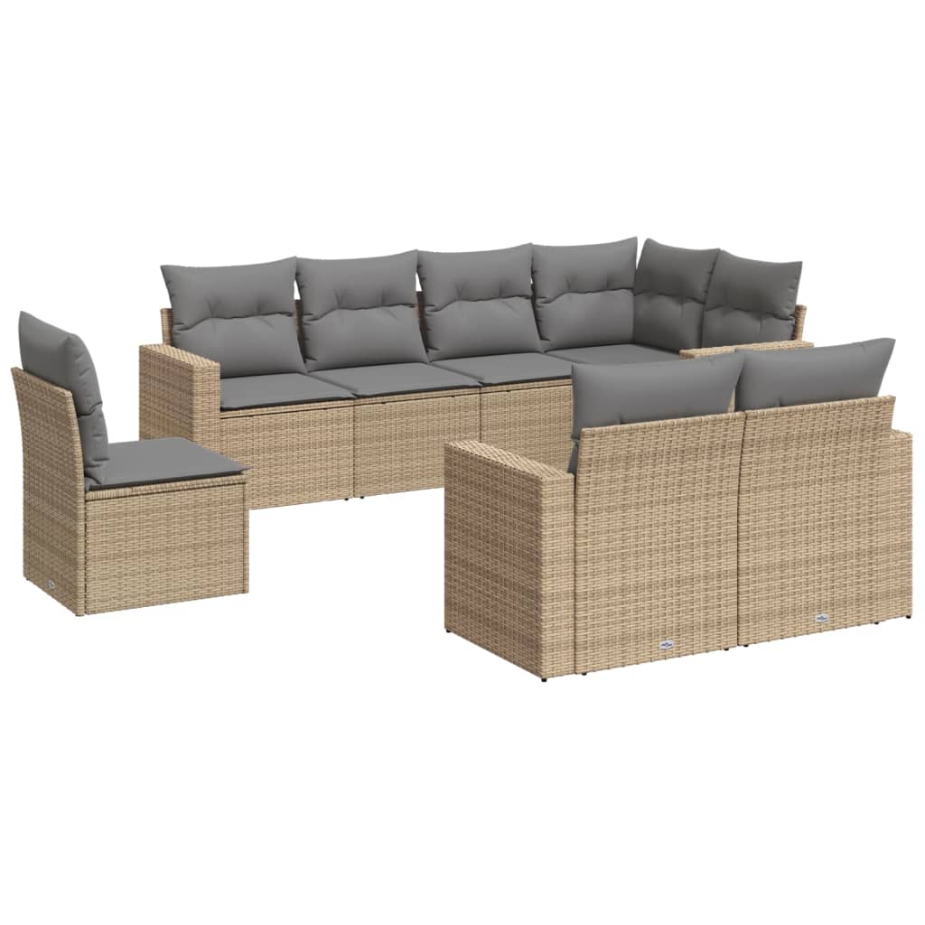 8-tlg. Garten-Sofagarnitur mit Kissen Beige Poly Rattan