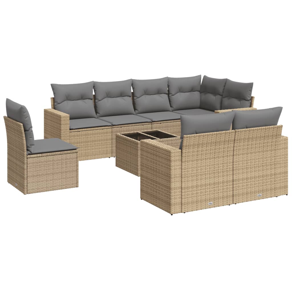 9-tlg. Garten-Sofagarnitur mit Kissen Beige Poly Rattan