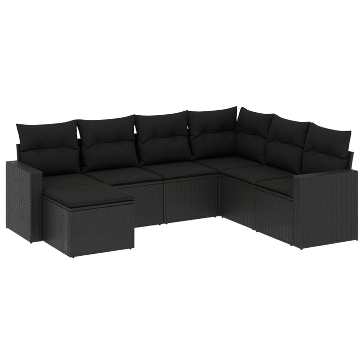 7-tlg. Garten-Sofagarnitur mit Kissen Schwarz Poly Rattan