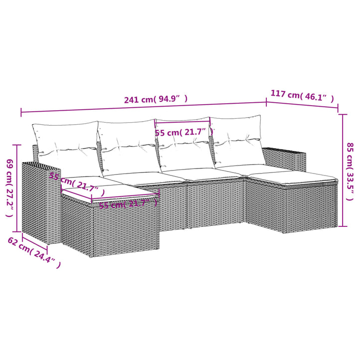 6-tlg. Garten-Sofagarnitur mit Kissen Braun Poly Rattan