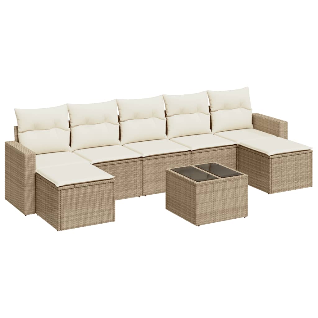 8-tlg. Garten-Sofagarnitur mit Kissen Beige Poly Rattan