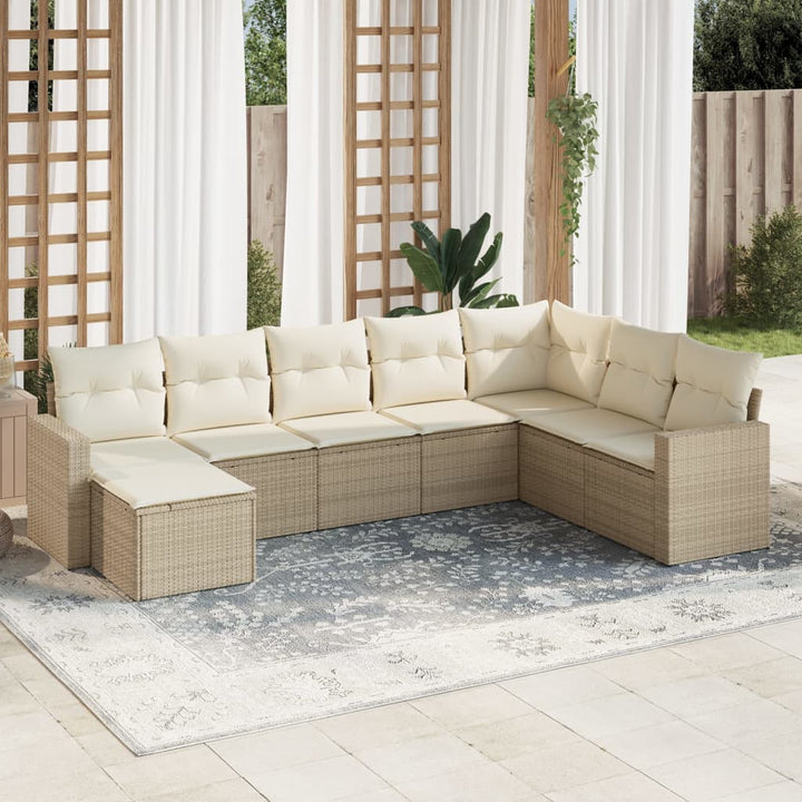 8-tlg. Garten-Sofagarnitur mit Kissen Beige Poly Rattan