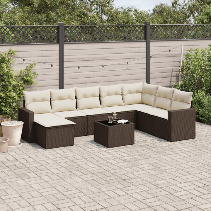 9-tlg. Garten-Sofagarnitur mit Kissen Braun Poly Rattan