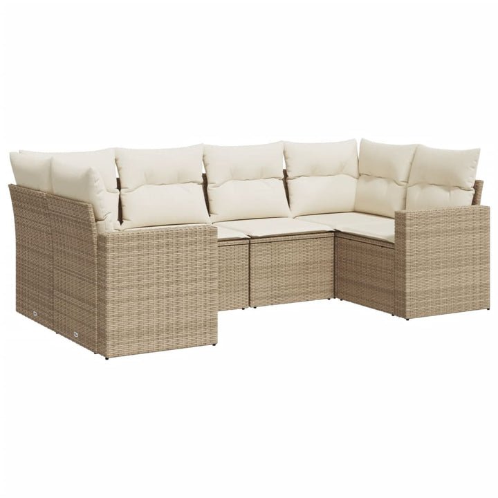 6-tlg. Garten-Sofagarnitur mit Kissen Beige Poly Rattan