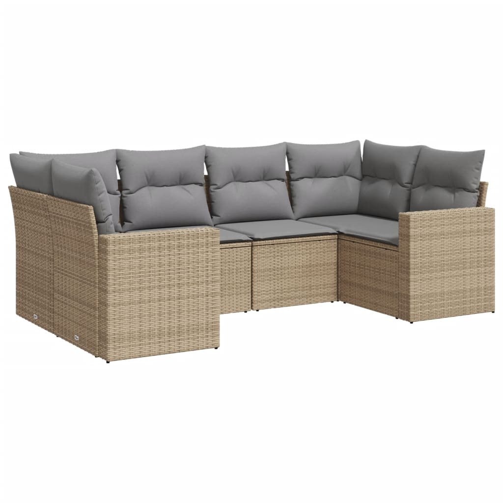 6-tlg. Garten-Sofagarnitur mit Kissen Beige Poly Rattan