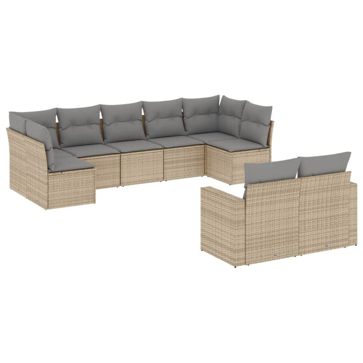 9-tlg. Garten-Sofagarnitur mit Kissen Beige Poly Rattan