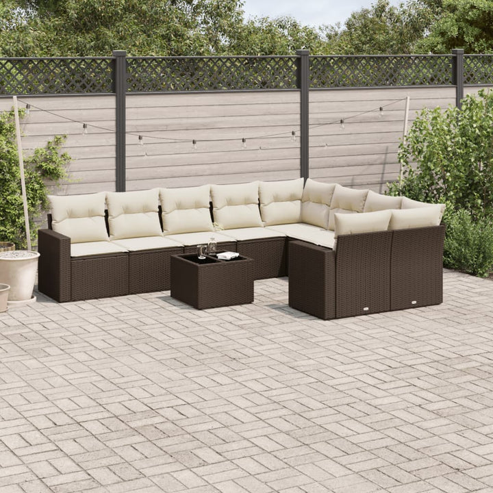 10-tlg. Garten-Sofagarnitur mit Kissen Braun Poly Rattan