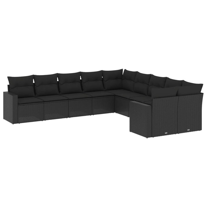 10-tlg. Garten-Sofagarnitur mit Kissen Schwarz Poly Rattan