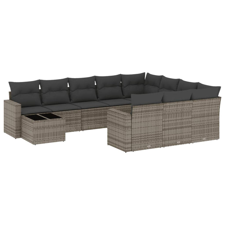 11-tlg. Garten-Sofagarnitur mit Kissen Grau Poly Rattan