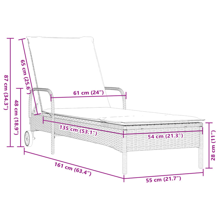 Sonnenliegen mit Auflagen 2 Stk. Schwarz Poly Rattan