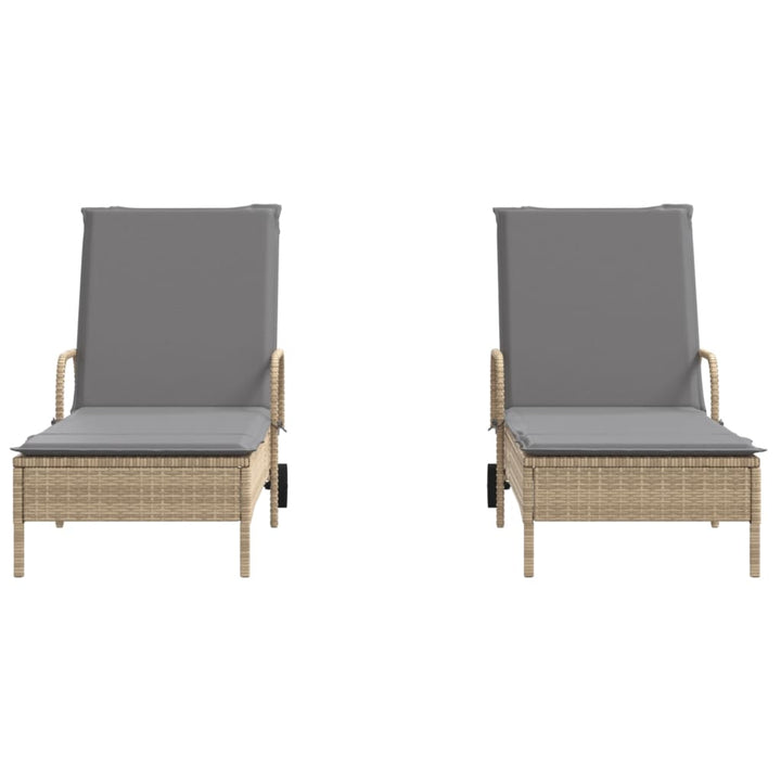 Sonnenliegen mit Auflagen 2 Stk. Beige Poly Rattan