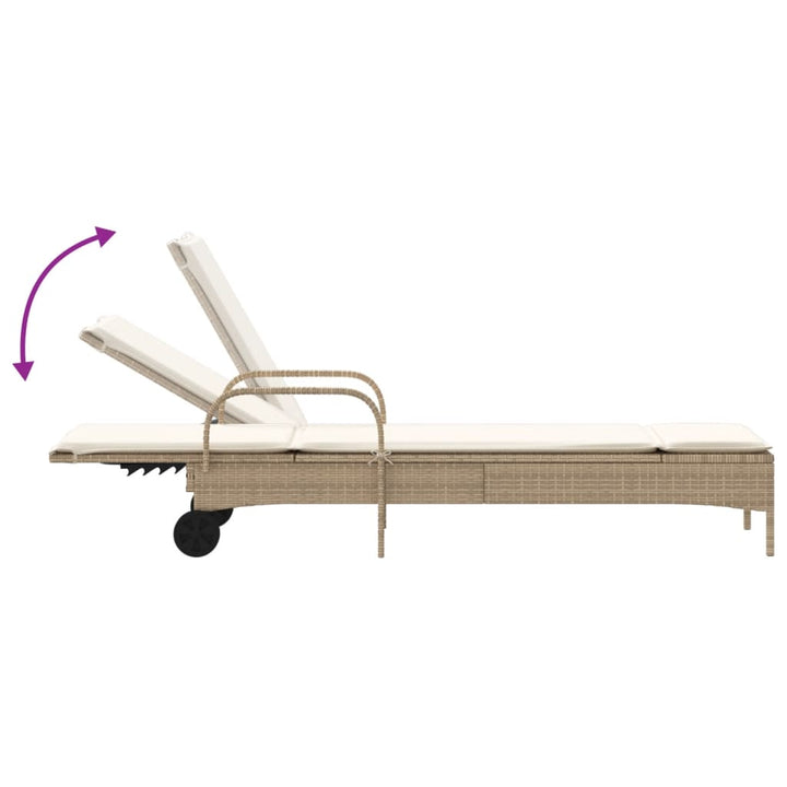 Sonnenliegen mit Auflagen 2 Stk. Beige Poly Rattan