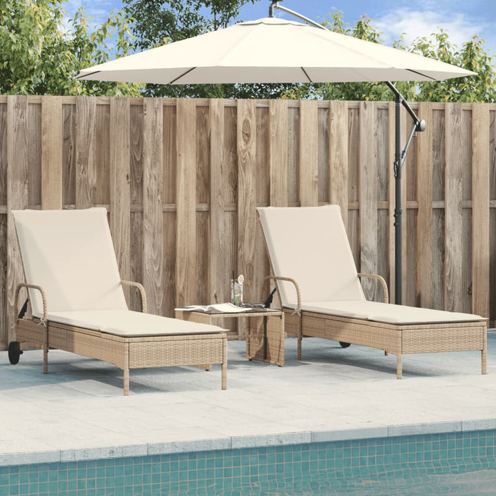 Sonnenliegen mit Auflagen 2 Stk. Beige Poly Rattan