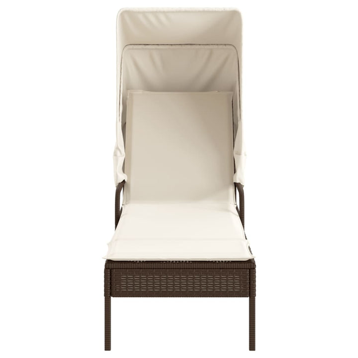 Sonnenliegen 2 Stk. mit Dach und Tisch Braun Poly Rattan