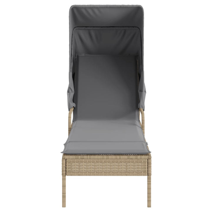 Sonnenliegen 2 Stk. mit Dach und Tisch Beige Poly Rattan