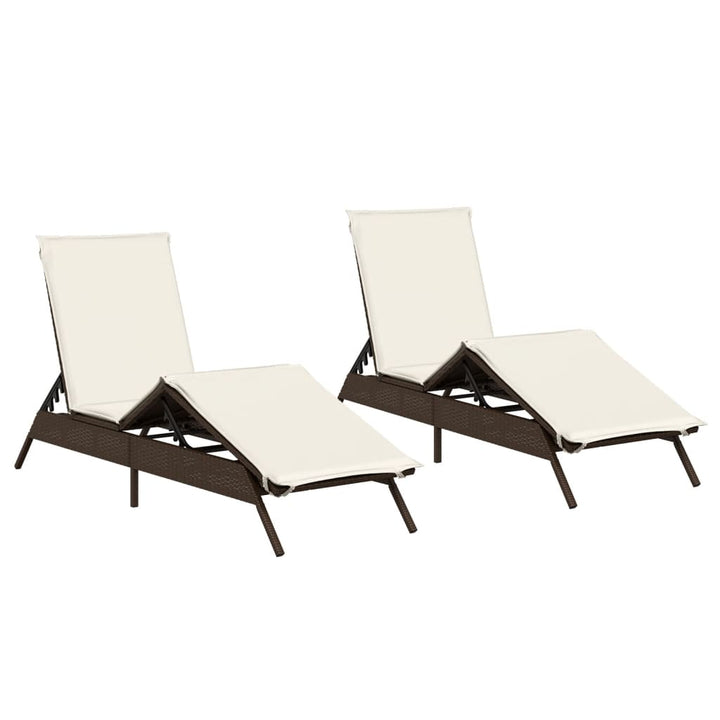 Sonnenliegen mit Auflagen 2 Stk. Braun Poly Rattan