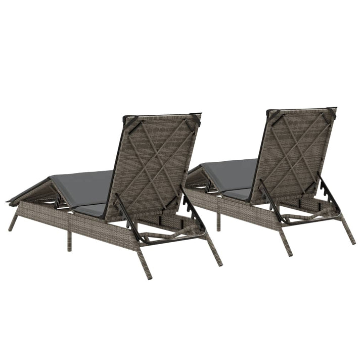 Sonnenliegen mit Auflagen 2 Stk. Grau Poly Rattan