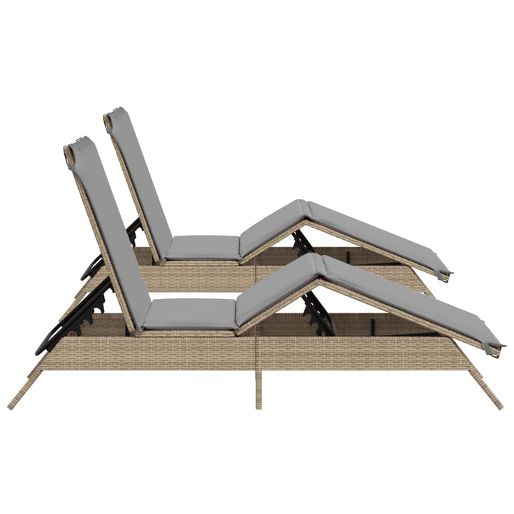 Sonnenliegen mit Auflagen 2 Stk. Beige Poly Rattan