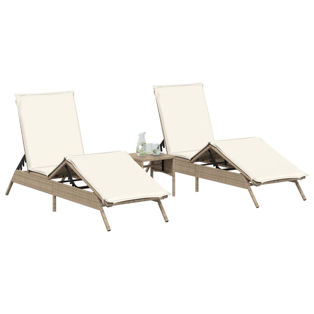 Sonnenliegen mit Auflagen 2 Stk. Beige Poly Rattan