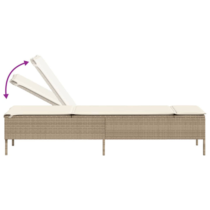 Sonnenliegen mit Auflagen 2 Stk. Beige Poly Rattan