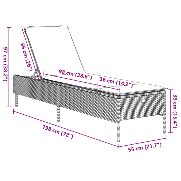 Sonnenliegen mit Auflagen 2 Stk. Beige Poly Rattan