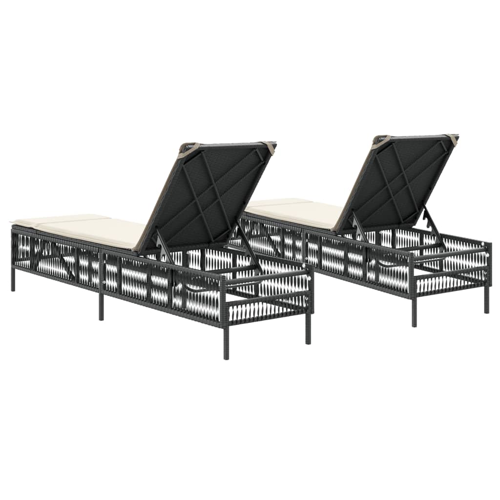 Sonnenliegen mit Auflagen 2 Stk. Schwarz Poly Rattan