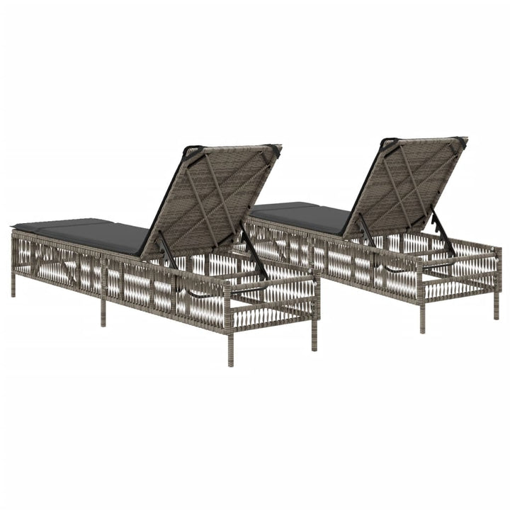 Sonnenliegen mit Auflagen 2 Stk. Grau Poly Rattan