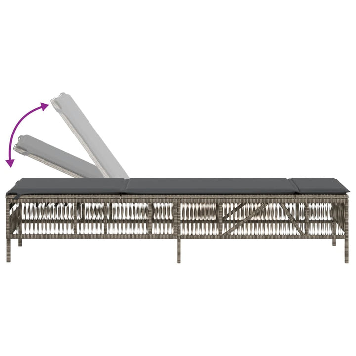 Sonnenliegen mit Auflagen 2 Stk. Grau Poly Rattan