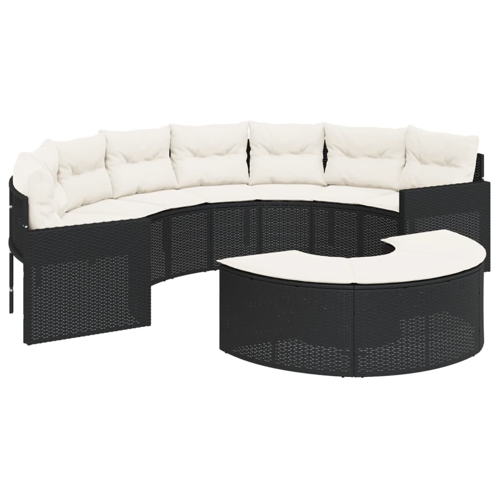 2-tlg. Garten-Sofagarnitur Halbrund Schwarz Poly-Rattan