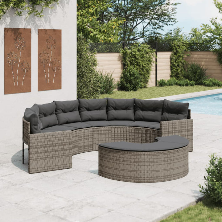 2-tlg. Garten-Sofagarnitur Halbrund Grau Poly Rattan