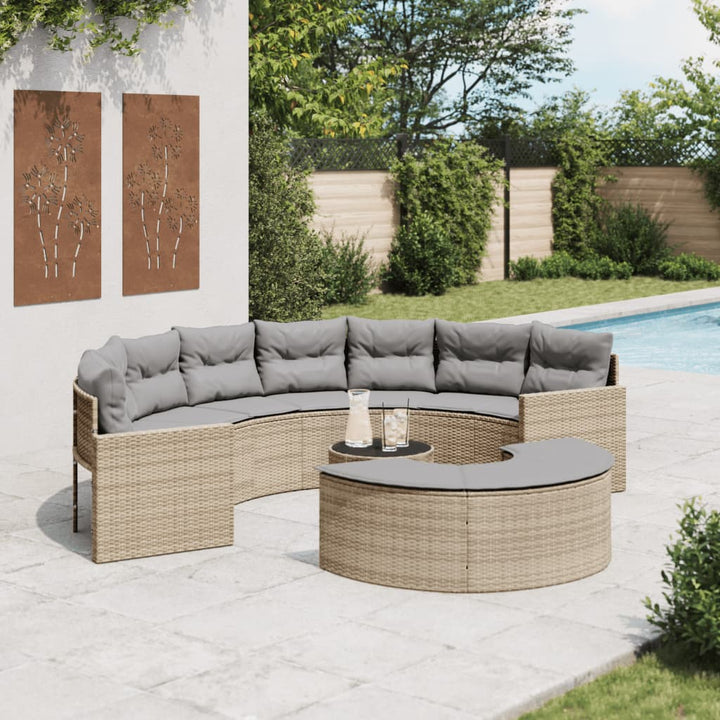 3 uds. Conjunto de sofás de jardín semicirculares de polirratán beige