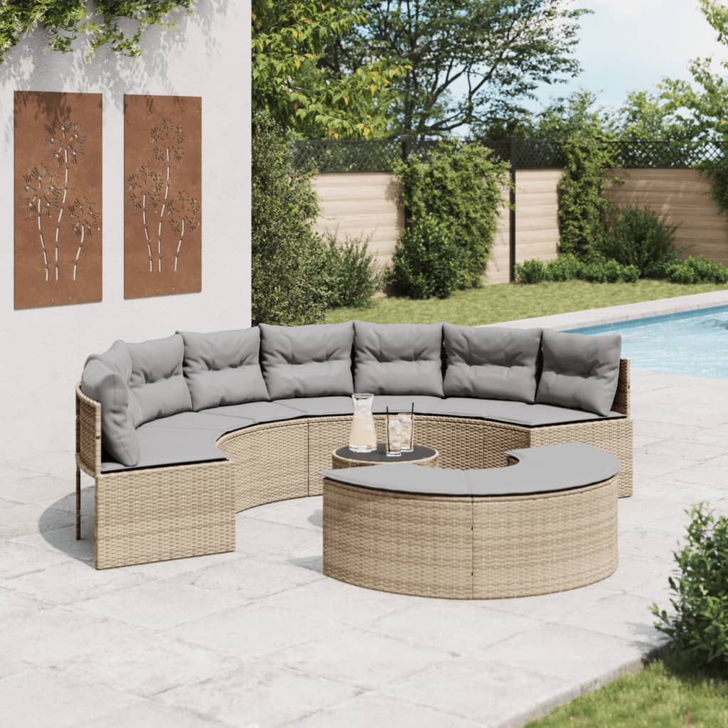 3 uds. Conjunto de sofás de jardín semicirculares de polirratán beige